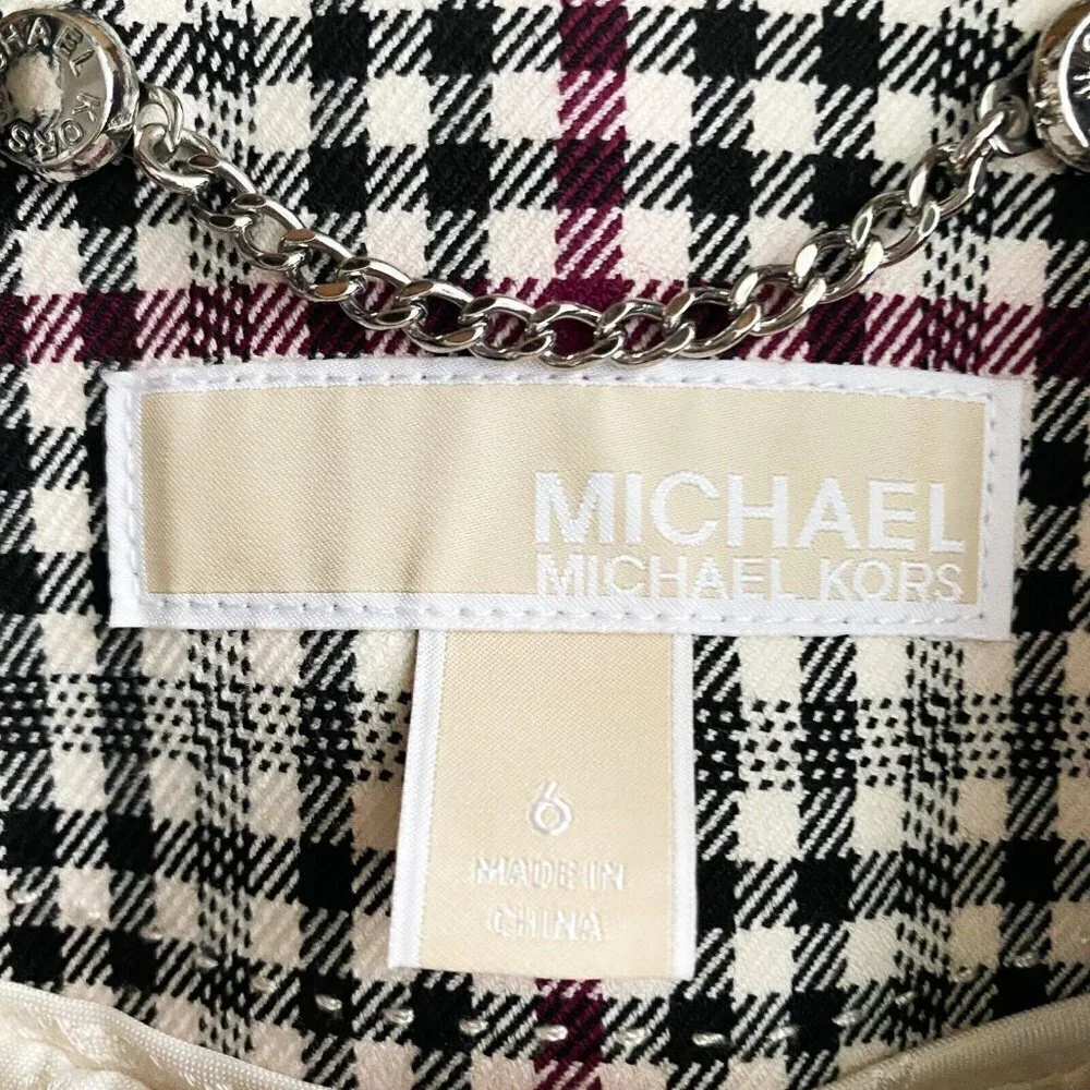 Michael Michael Kors Micro Plaid Structured Double Breasted Blazer 6